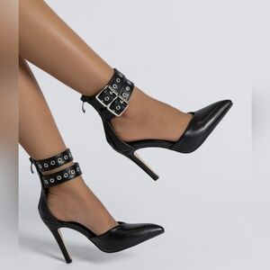 Women High Heel Dual Ankle Buckle Strap Sexy Stiletto Pumps Pointed Toe